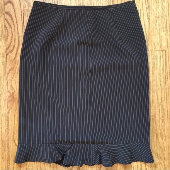 Vintage 90's jKE Brown Striped Ruffle Hem Straight Pencil Skirt - Picture 2 of 15